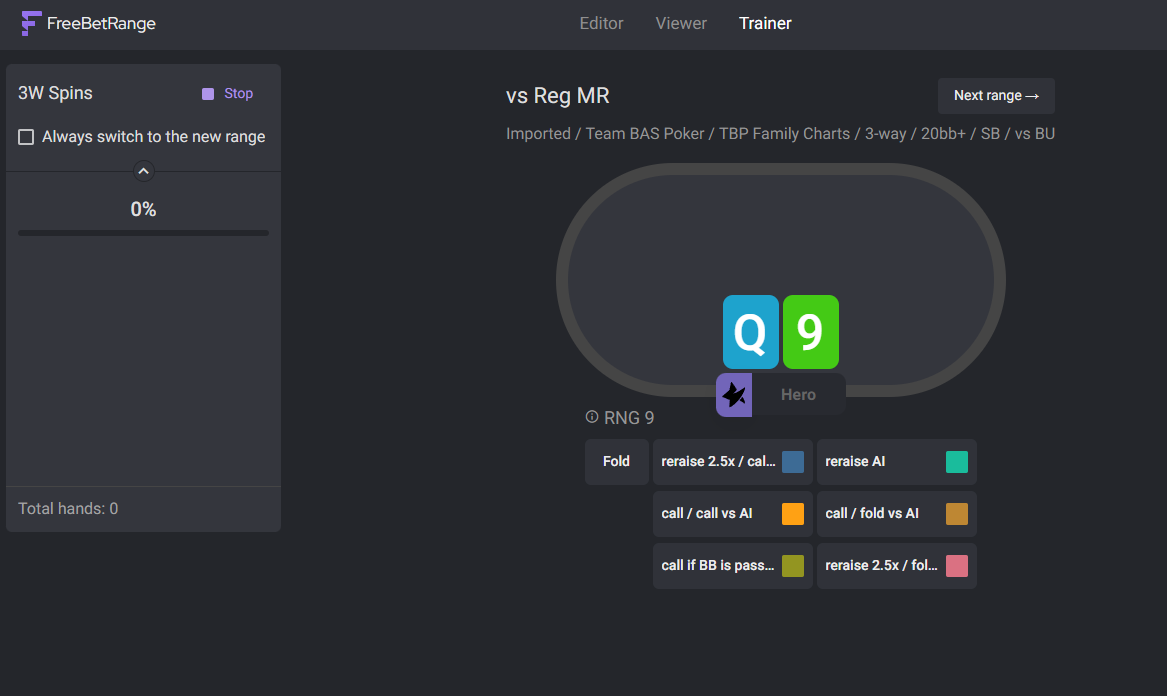 Freebetrange Spin and Go Preflop Ranges Trainer
